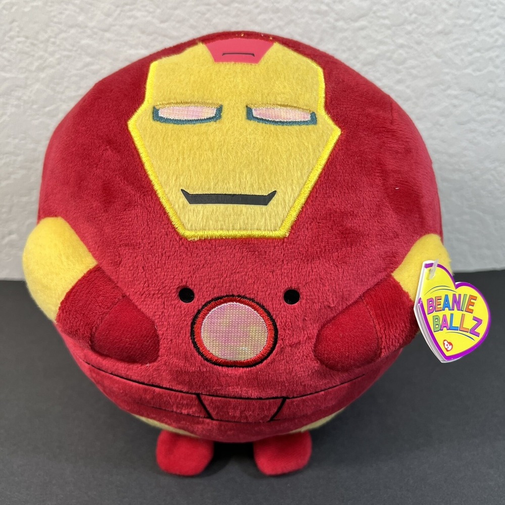 Ty Beanie Ballz Plush Marvel Kids 2013 Self Balancing Toy Ball Iron Man 8" NWT